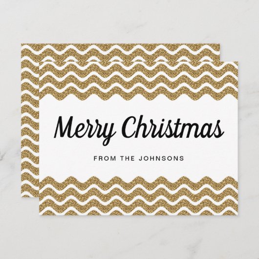 Gold Glitter White Chevron Stripes Merry Kerstmis Feestdagenkaart (Voorkant / Achterkant)
