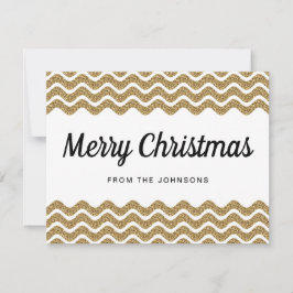 Gold Glitter White Chevron Stripes Merry Kerstmis Feestdagenkaart