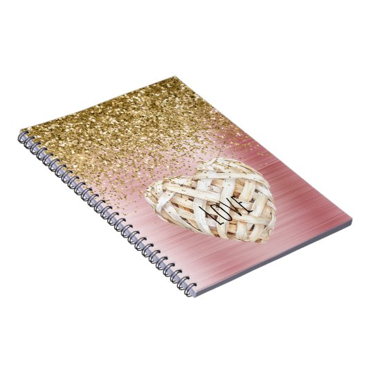Gold Glitter White Heart Notitieboek (Rechterzijde)