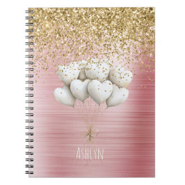 Gold Glitter White Hearts Balloons Notitieboek