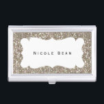 Gold Glitter & White Lijst Business Card Holder Visitekaarthouder<br><div class="desc">Gold Glitter & White Lijst Business Card Holder. Pas aan met om het even welke tekst of verlaat het leeg.</div>