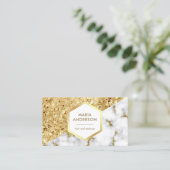 Gold Glitter White Marble Makeup Artist Visitekaartje (Staand voorkant)