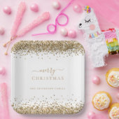 Gold Glitter White Name Merry kerst Papieren Bordje (Feest)