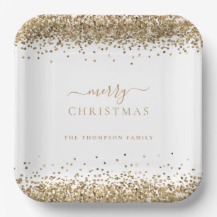 Gold Glitter White Name Merry kerst Papieren Bordje