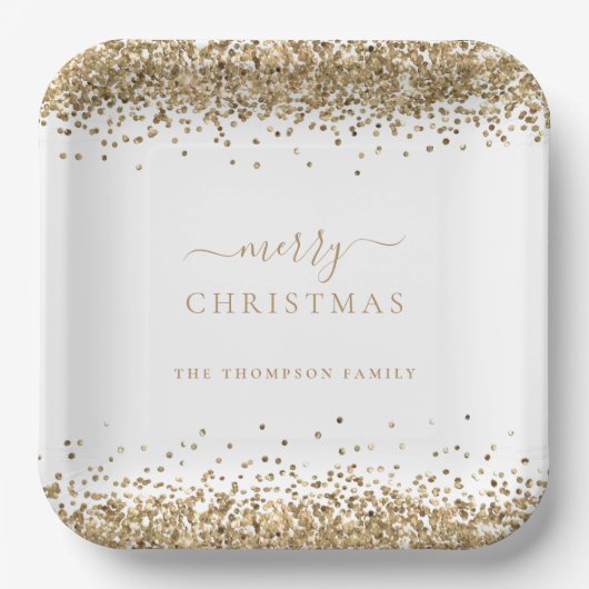 Gold Glitter White Name Merry kerst Papieren Bordje (Voorkant)