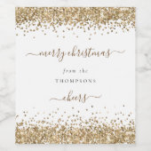 Gold Glitter White Name Merry kerst Wijn Etiket (Enkel label)
