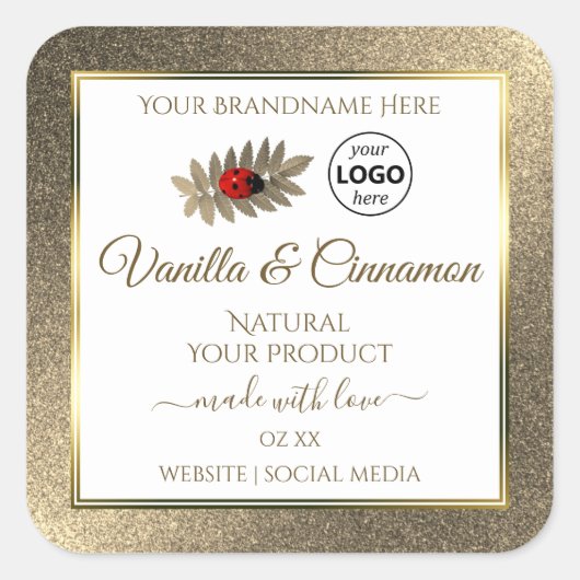 Gold Glitter White Product Labels Ladybug Voeg Log (Voorkant)