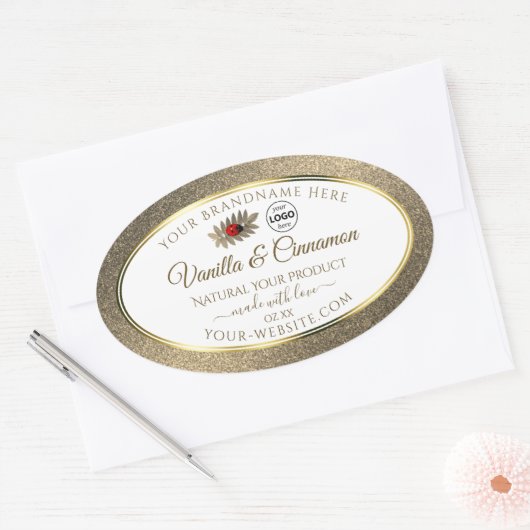 Gold Glitter White Product Labels Ladybug Voeg Log (Envelop)