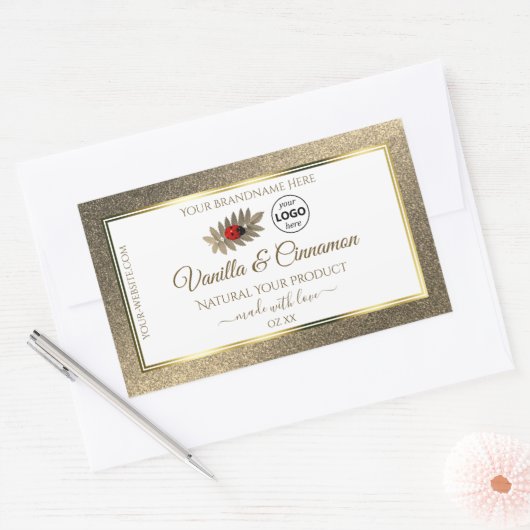 Gold Glitter White Product Labels Ladybug Voeg Log (Envelop)
