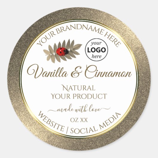 Gold Glitter White Product Labels Ladybug Voeg Log (Voorkant)