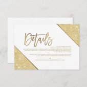 Gold glitter White script bruiloft richting Informatiekaartje (Voorkant / Achterkant)