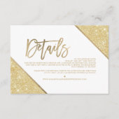 Gold glitter White script bruiloft richting Informatiekaartje (Voorkant)