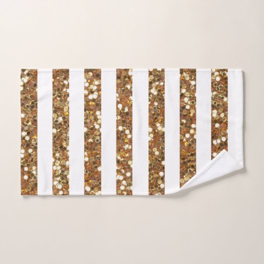 Gold Glitter White Striped Bad Handdoek (Handdoek)