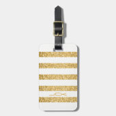 Gold Glitter White Stripes Pattern Monogram Bagagelabel (Voorkant verticaal)