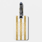 Gold Glitter White Stripes Pattern Monogram Bagagelabel (Achterkant verticaal)
