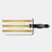 Gold Glitter White Stripes Pattern Monogram Bagagelabel (Achterkant horizontaal)