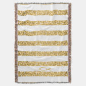 Gold Glitter White Stripes Pattern Monogram Deken (Voorkant Verticaal)
