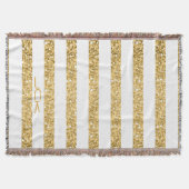 Gold Glitter White Stripes Pattern Monogram Deken (Voorkant)