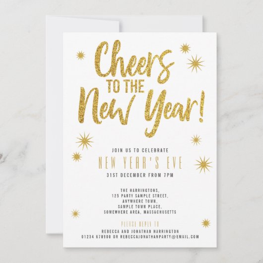 Gold Glitter White - Uitnodiging Eve-partij