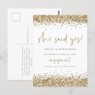 Gold Glitter White Ze zei ja Verloving Briefkaart