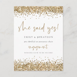 Gold Glitter White Ze zei ja Verloving Briefkaart