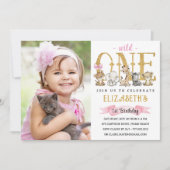 Gold Glitter Wild One Safari Birthday Foto Kaart (Voorkant)