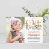 Gold Glitter Wild One Safari Birthday Foto Kaart (Staand voorkant)