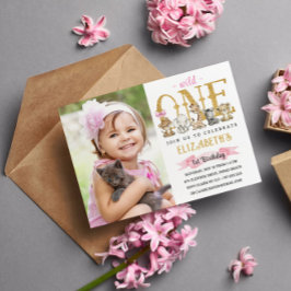 Gold Glitter Wild One Safari Birthday Foto Kaart