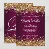 Gold Glitter Wine Ombre Fancy Monogram Kaart (Voorkant / Achterkant)