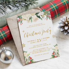 Gold Glitter Winter Floral Berries kerstfeest Kaart