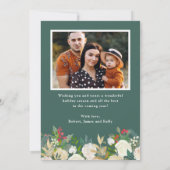 Gold Glitter Winter Floral Merry-kerstfoto Feestdagenkaart (Achterkant)