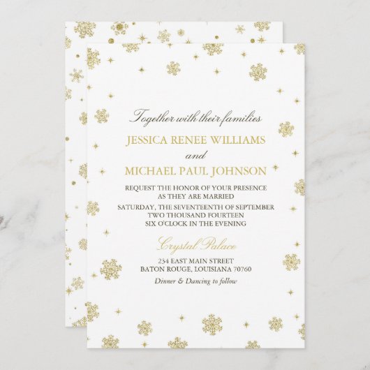 Gold Glitter Winter Wonderland Wedding Kaart (Voorkant / Achterkant)