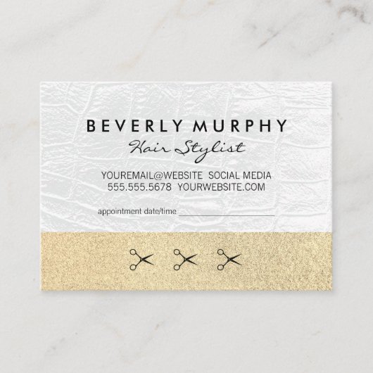 Gold Glitter / wit leder / Benoeming Afsprakenkaartje (Voorkant)