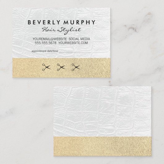 Gold Glitter / wit leder / Benoeming Afsprakenkaartje (Voorkant / Achterkant)