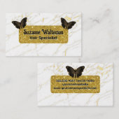 Gold Glitter | Witte marmer | Butterflies Visitekaartje (Voorkant / Achterkant)
