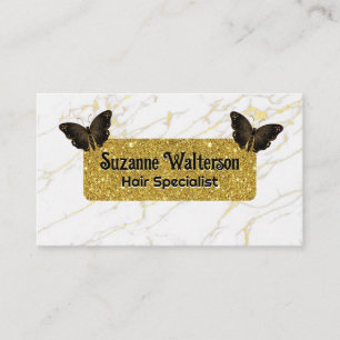 Gold Glitter Witte marmer Butterflies Visitekaartje