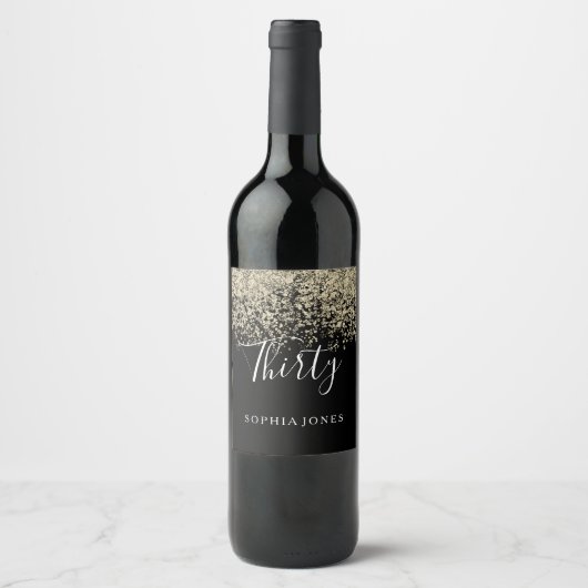 Gold Glitter Womans Mannen 30e verjaardag Wijn Etiket (Voorkant)