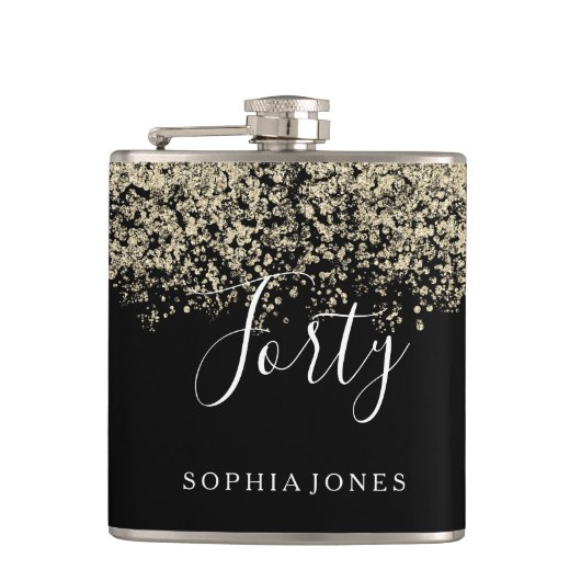 Gold Glitter Womans Mannen 40e verjaardag Heupfles (Voorkant)