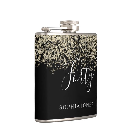 Gold Glitter Womans Mannen 40e verjaardag Heupfles (Rechts)