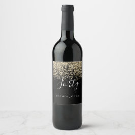 Gold Glitter Womans Mannen 40e verjaardag Wijn Etiket