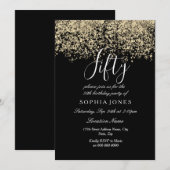 Gold Glitter Womans Mannen Black 50ste verjaardag Kaart (Voorkant / Achterkant)