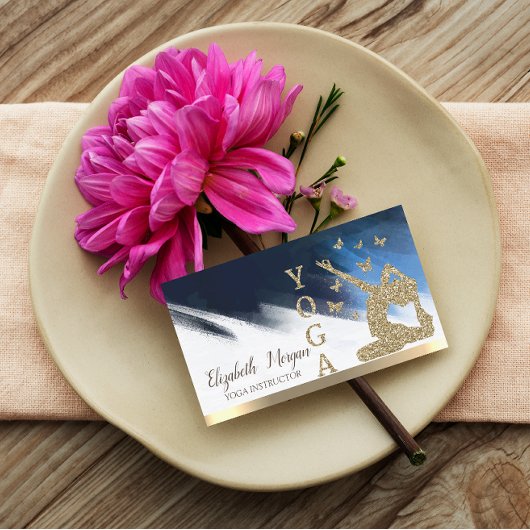 Gold Glitter Women Silhouette, Yoga Brush Stroke Visitekaartje