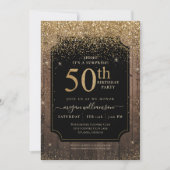 Gold Glitter Wood 50th Birthday Party Black Kaart (Voorkant)