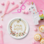 Gold Glitter Wreath met Magnolia en Berries Papieren Bordje (Feest)