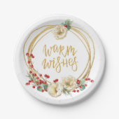 Gold Glitter Wreath met Magnolia en Berries Papieren Bordje (Voorkant)