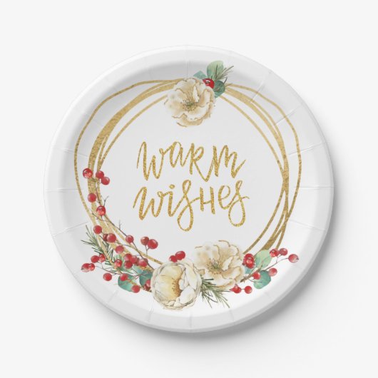 Gold Glitter Wreath met Magnolia en Berries Papieren Bordje (Voorkant)