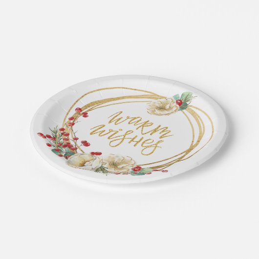 Gold Glitter Wreath met Magnolia en Berries Papieren Bordje (Gekanteld)