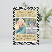 Gold Glitter Zebra 3x5 Afstuderen aankondiging (Staand voorkant)
