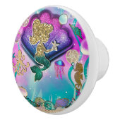 Gold Glitter Zeemeermin Holding Zeester Schattige  Keramische Knop (Rechts)