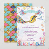 Gold Glitter | Zeemeermin in het Zee van Birthday Bedankkaart (Voorkant / Achterkant)